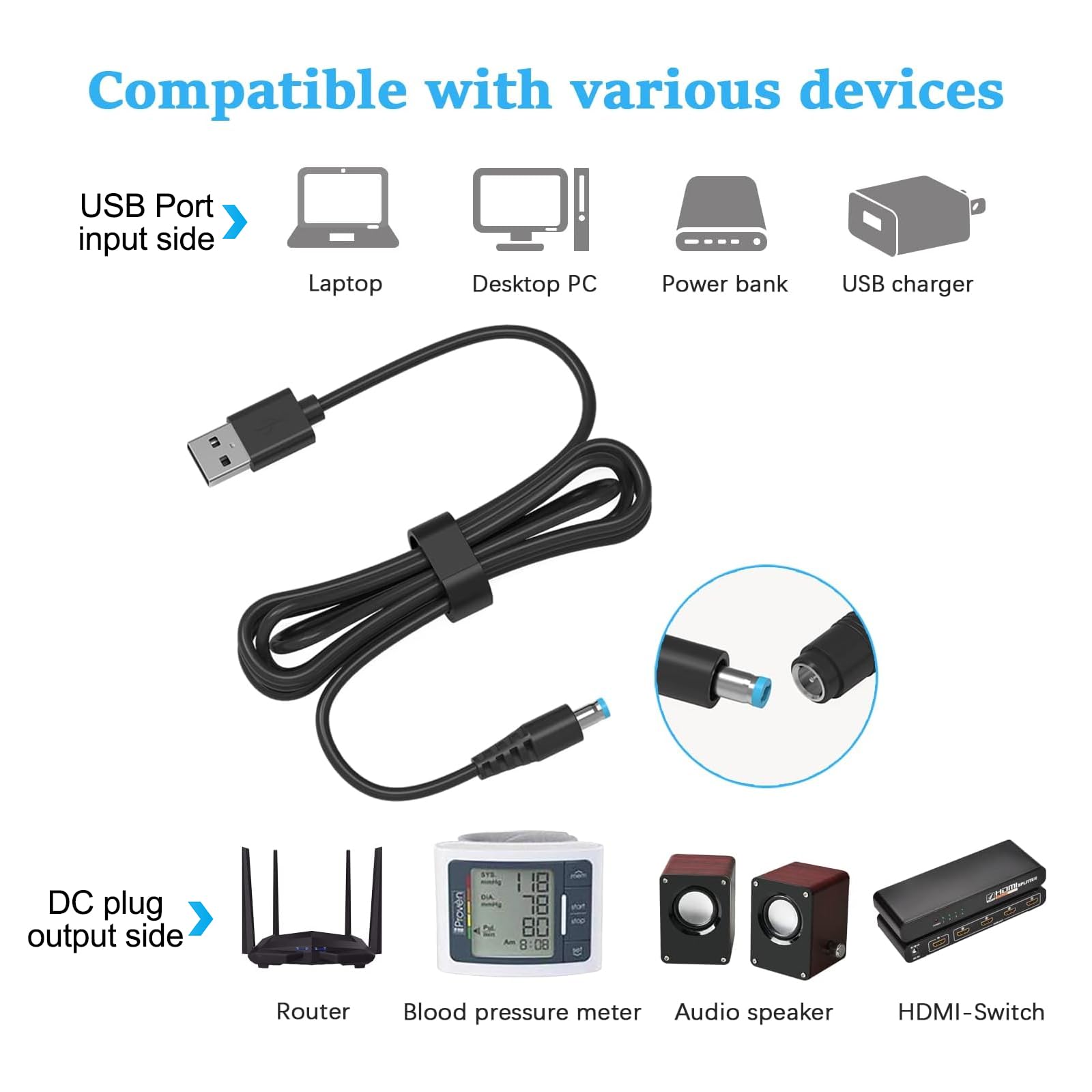 Cavo di Alimentazione Universale DC 5V 5,5x2,1mm con 10 Connettori