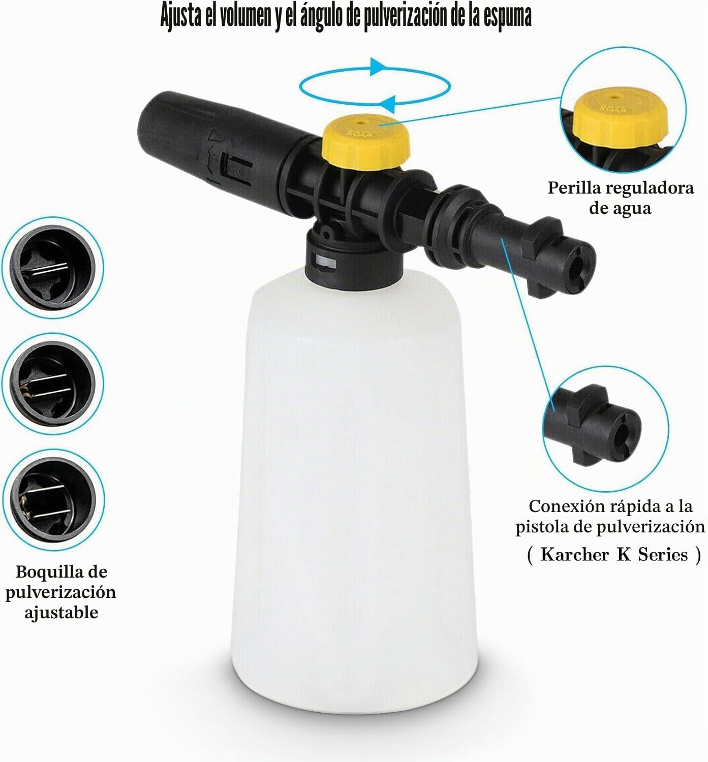 Lanza de espuma para Karcher K2 K3 K4 K5 K6 K7 limpiador de alta presión pistola de espuma 750 ml lanza de espuma con boquilla de espuma ajustable para lavado de coches