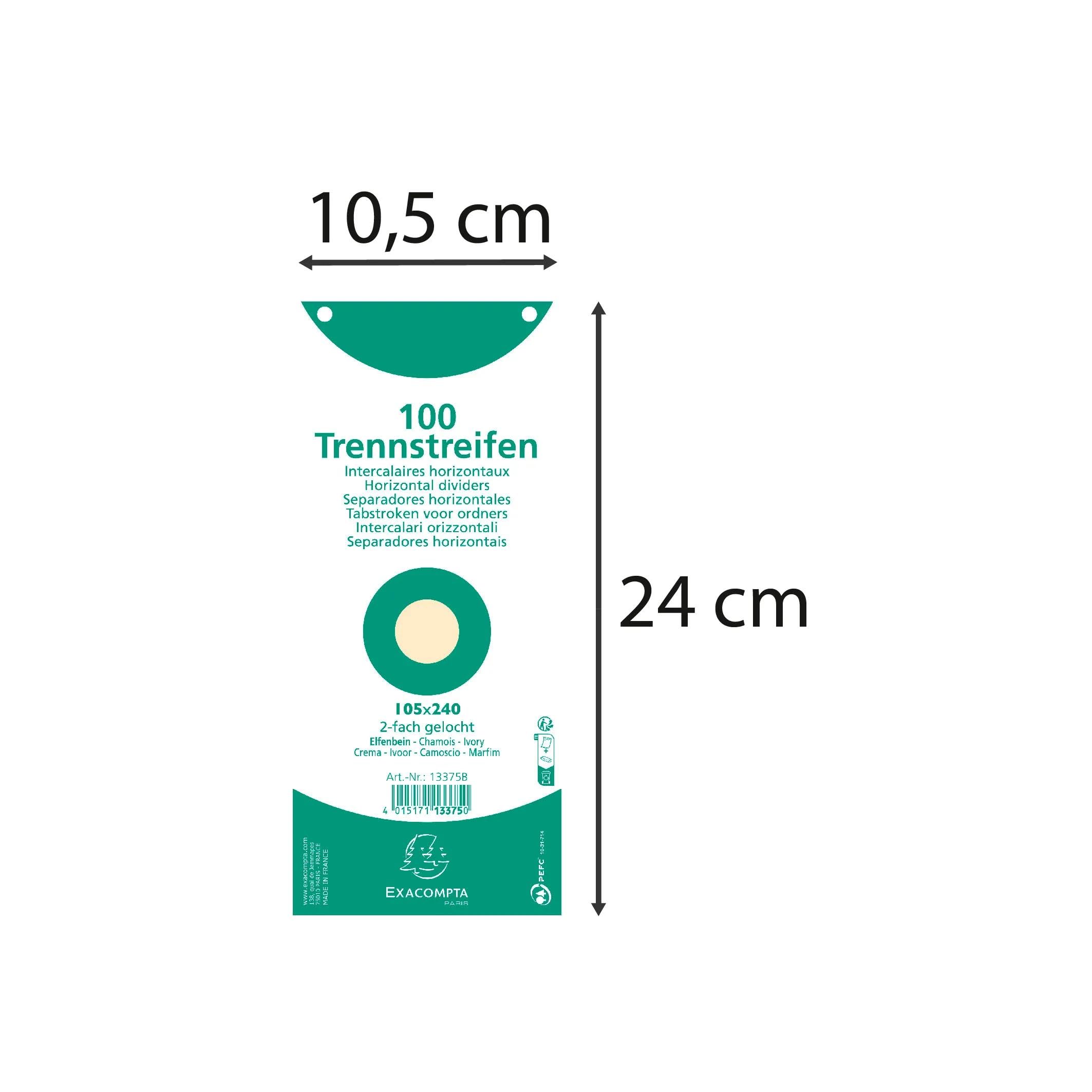 Paquet 100 fiches intercalaires horizontales unies perforees nature future - 105x240mm