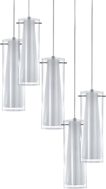 EGLO Pendant lighting Pinto, 5 bulbs ceiling light fitting made of chrome-coloured steel, clear and matt opal glass, hanging lamp for dining and living room, E27 socket