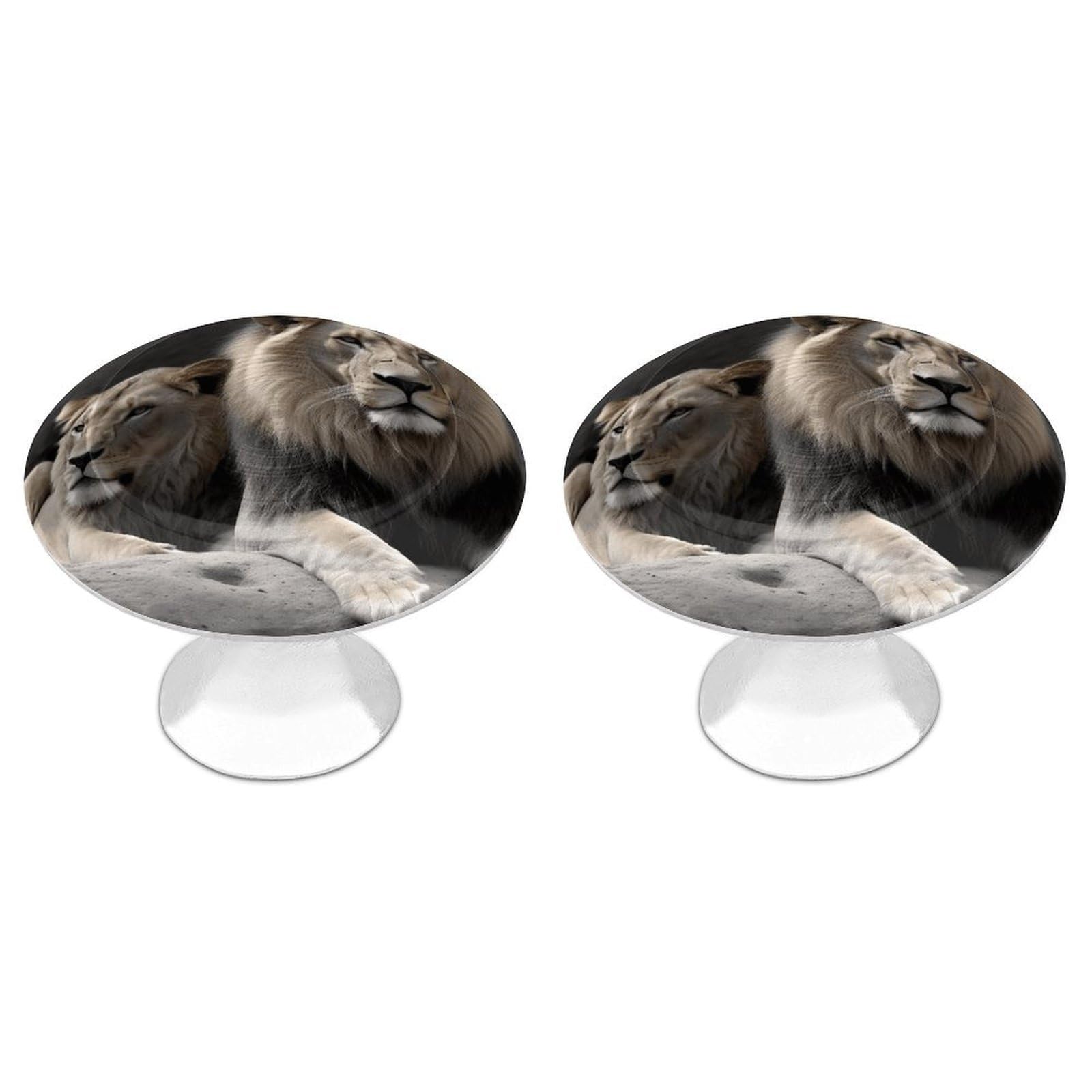 FekiLoot Male and Female Lions Cabinet Knobs Simple Drawer Handles Aluminum Alloy Kitchen Pulls Round Cabinet Door Knobs with Screw Door Hardware for Dresser Cabinets 2 Pack