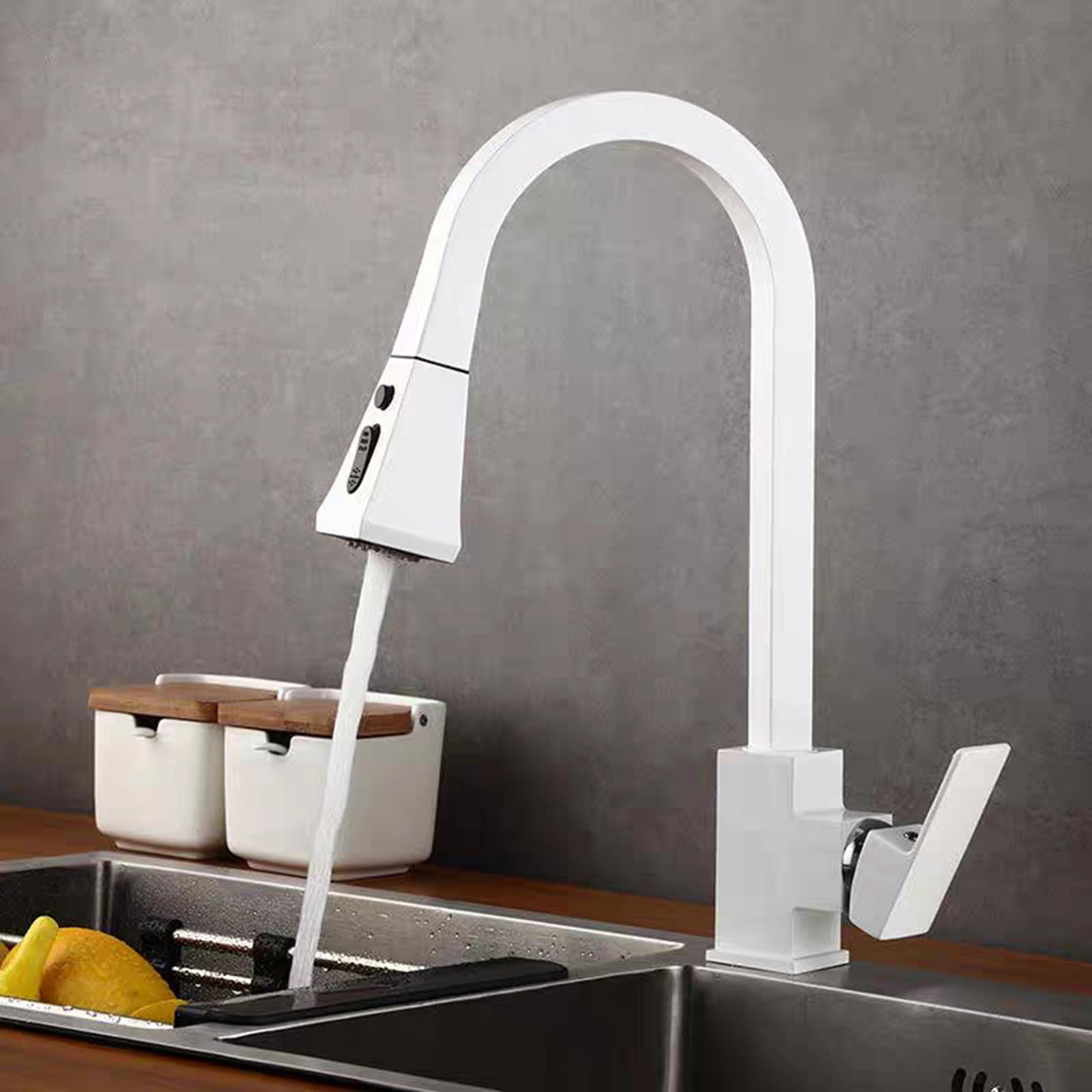 ZQFHSX Kitchen Mixer Tap with Pull Out Spray, Dual Mode Brass Hot and Cold Water, Swivel Design
