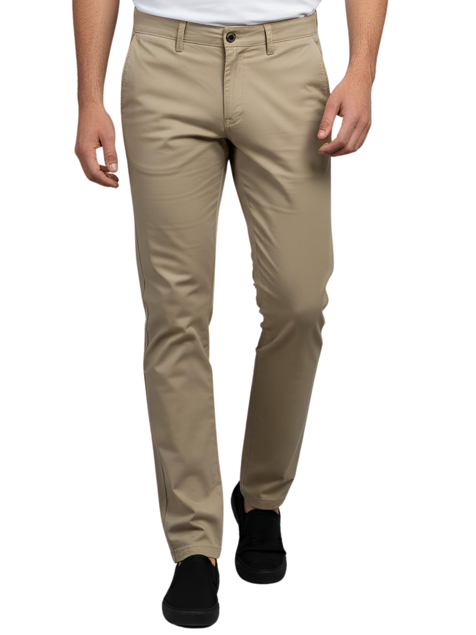 live in Mens Tan Cotton Blend Slim Fit Casual Solid Trousers-picture-51