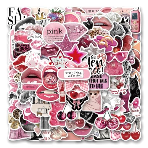 100 calcomanías rosas Y2k impermeables que decoran sin dejar marcas en tu ordenador de vinilo 2