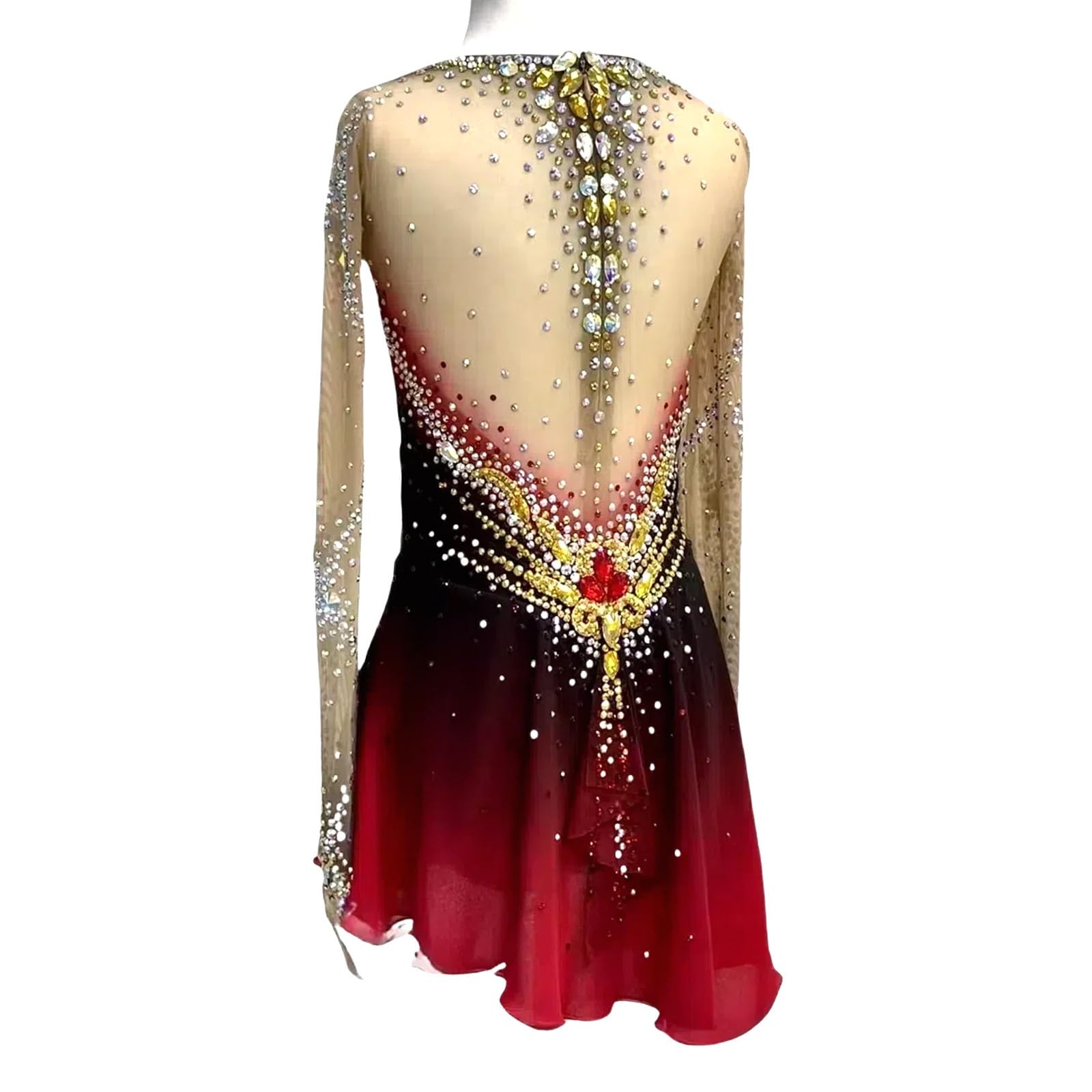 Girl's Elegant Shiny Figure Skating Dress, High Elasticity Ice Skating Dress for Competition, Customizable(3X-Large) Red