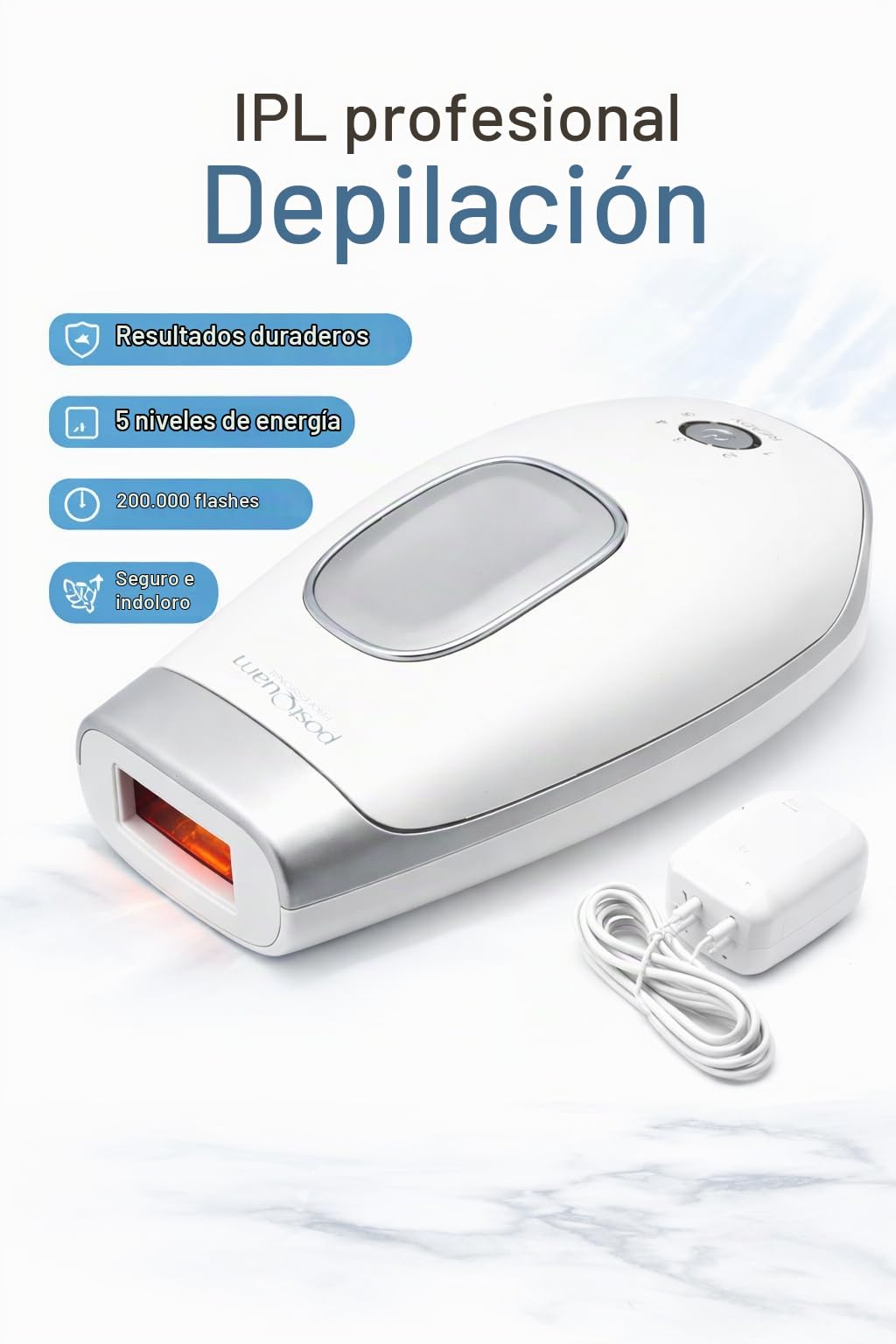 Postquam - Depilador Láser Portátil Infinium - Tecnología IPL con 5 Niveles de Potencia, Multidisparo - Depiladora Corporal con Lámpara de Cuarzo y Agarre Ergnómico - Área de Tratamiento 30 x 10 mm