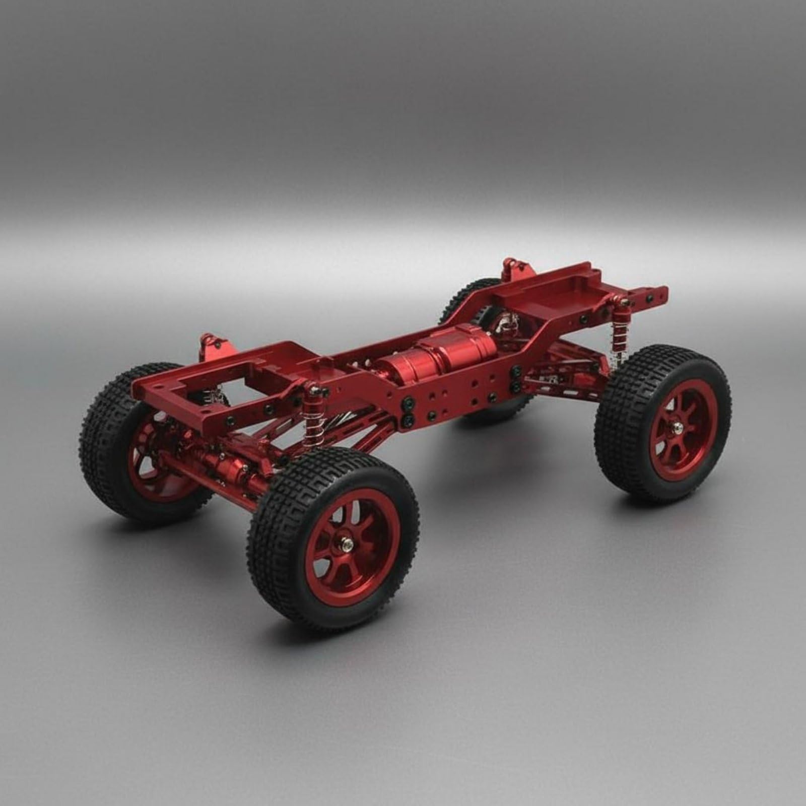 Telaio Elettrico Auto RC Kit Telaio Alluminio Ruote Assemblate Rialzati Ingranaggi Ferro Sospensioni Adatto per Modellismo Appassionato Hobby Personalizzato Percorsi Impegnativi, Argento
