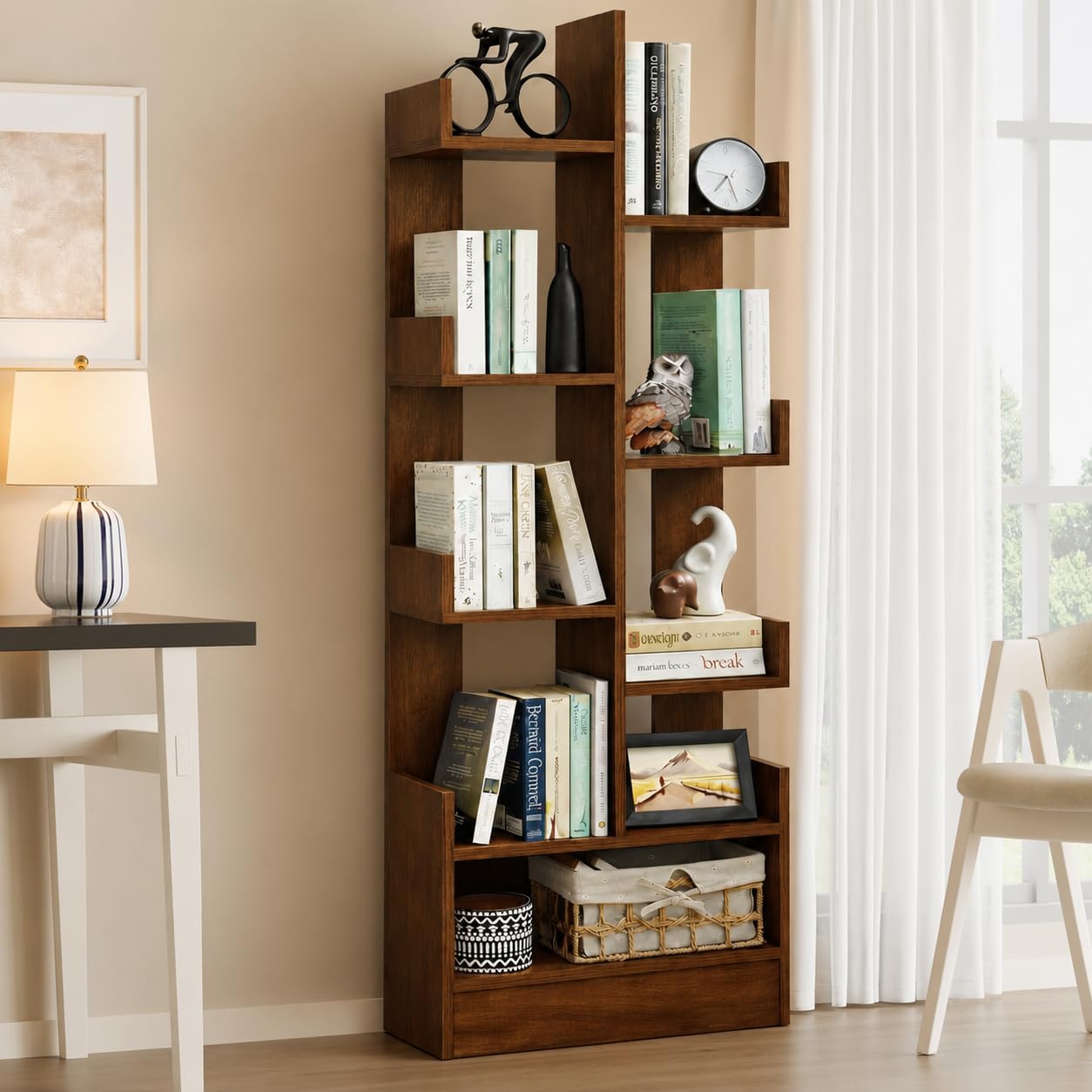 Wooden Bookshelf for Living Room | 8-Tier Bookcase Storage Organizer | Multipurpose Display Shelf for Books, Plants & Decor | Freestanding Engineered Wood Book Rack for Home, Office & Bedroom-image-43