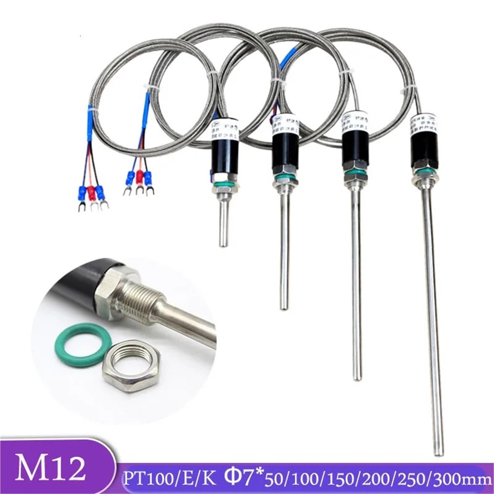 1 stücke K/E Typ Thermoelement Temperatur Stab PT100 Sensor Platin Thermische Widerstand wasserdichte M12 Ofen Steuerung(PT100 5M,50mm)