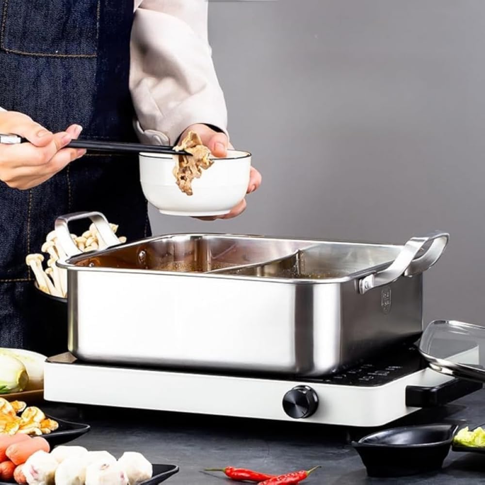 Zxyler ステンレスおでん鍋｜32cm 仕切り付き両手鍋 家庭用分割