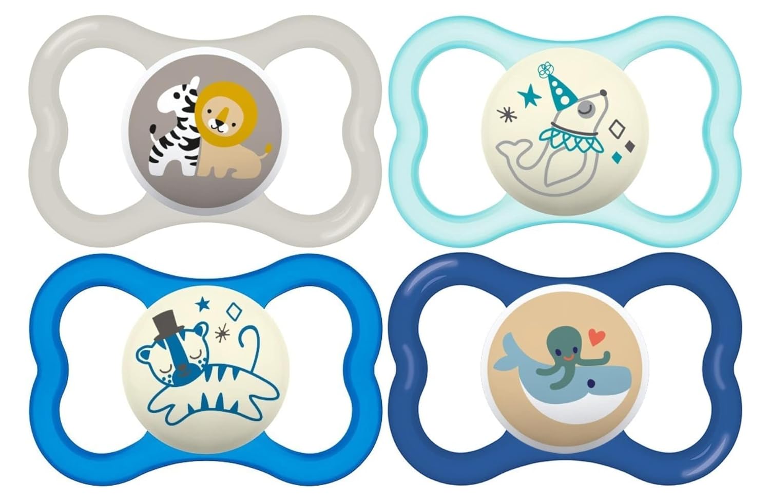 MAM Air Day & Night Baby Pacifier, for Sensitive Skin, Glows in The Dark, 16+ Months, Baby Boy, 4 Count & Variety Pack Baby Pacifier, 16+ Months, Includes 3 Types of Pacifiers
