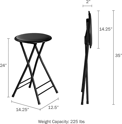 Miniatura 3 de Trademark Home - Taburete plegable sin respaldo de 24 pulgadas con capacidad de 225 libras para cocina o sala de recreo - Taburetes de bar