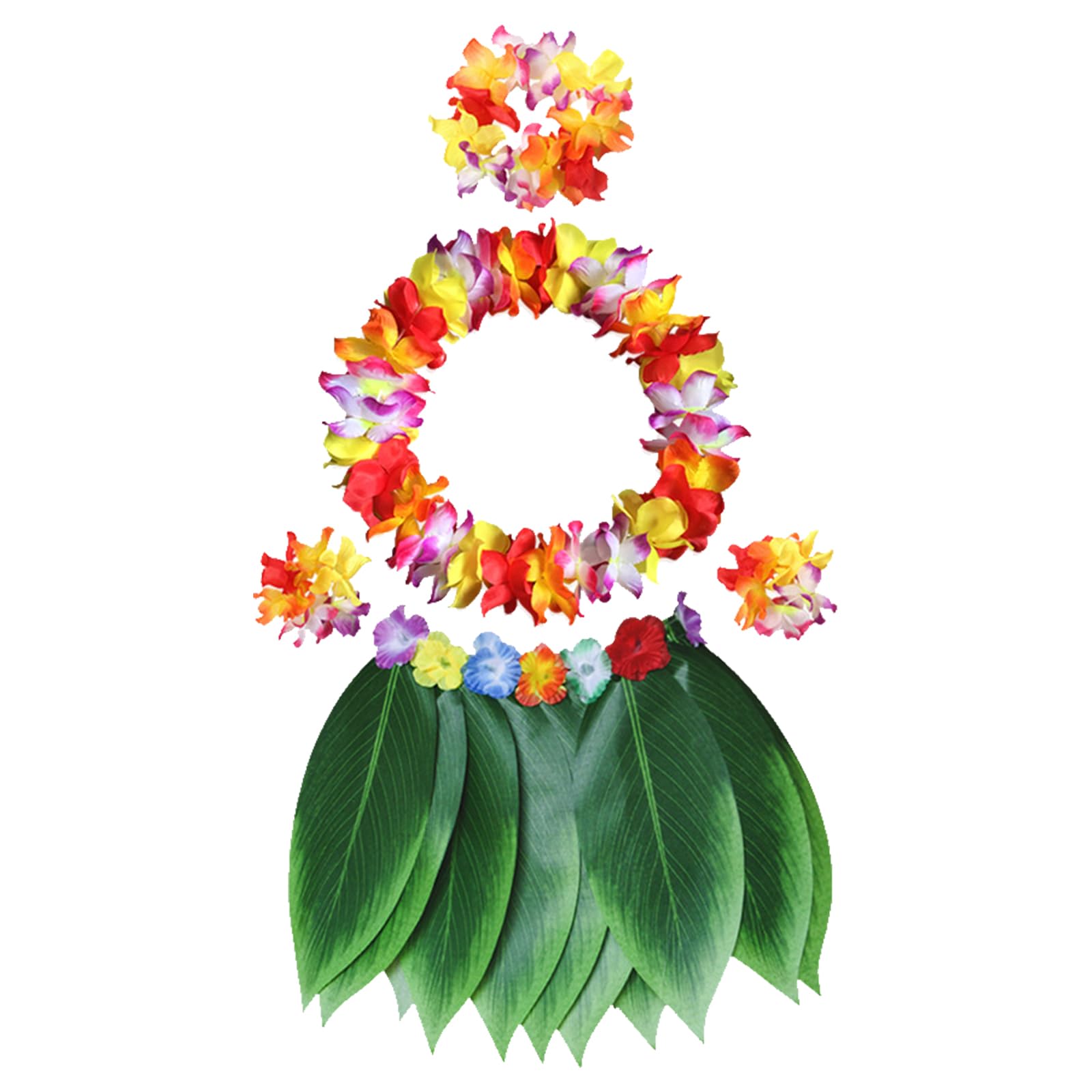 Gonna Hula Foglia Hawaiana con Collana di Fiori, Fascia, Braccialetto, Costume Festa Fancy Dress Hawaiana, Luau Gonna Hula per Bambini Adulti Festa Spiaggia Estive Danza Festa di Carnevale