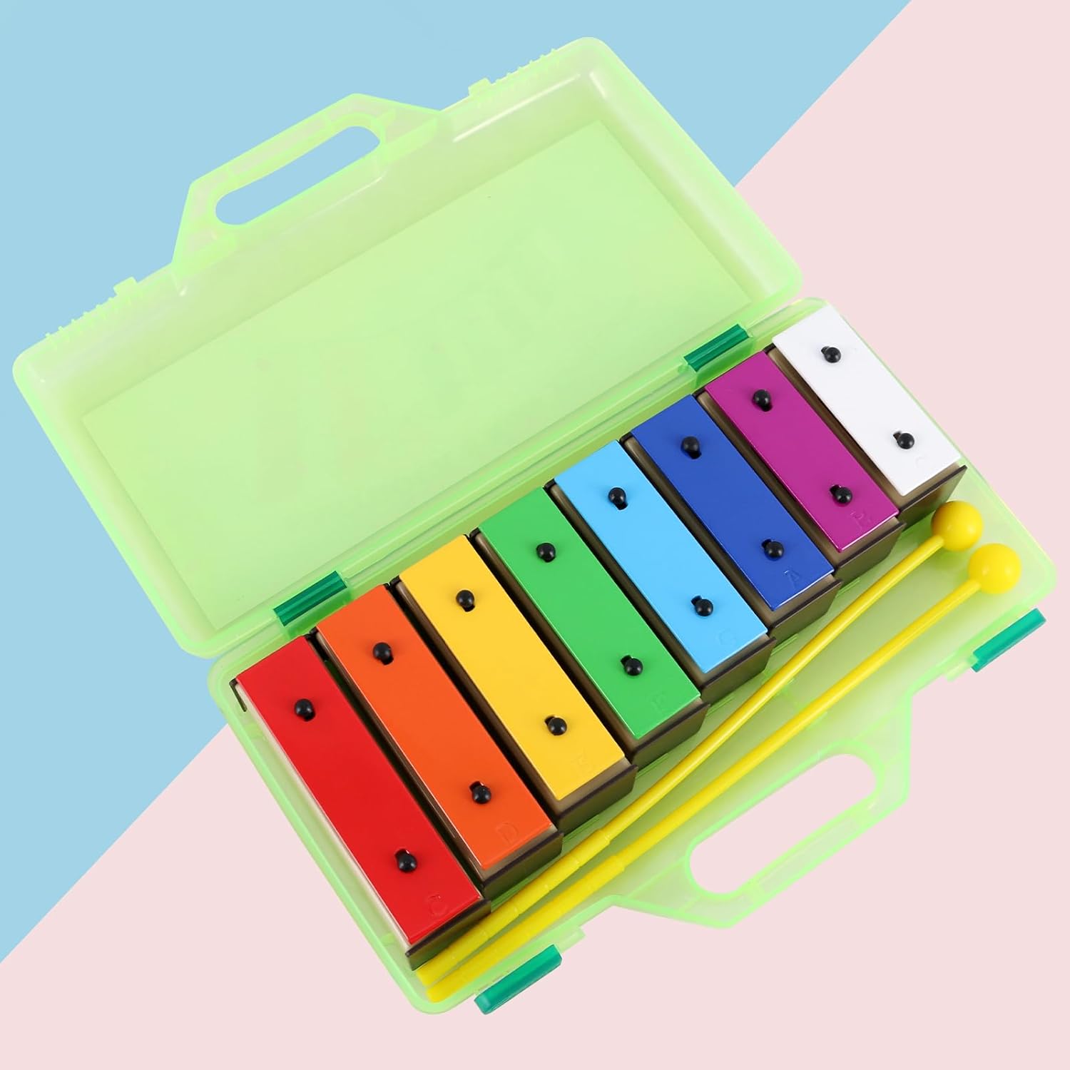 EASTROCK 8 Notes Xylophone with Green Case Glockenspiel Metal Keys 8 Notes Colorful Resonator Bells Orff Music Instrument for Percussion Instrument