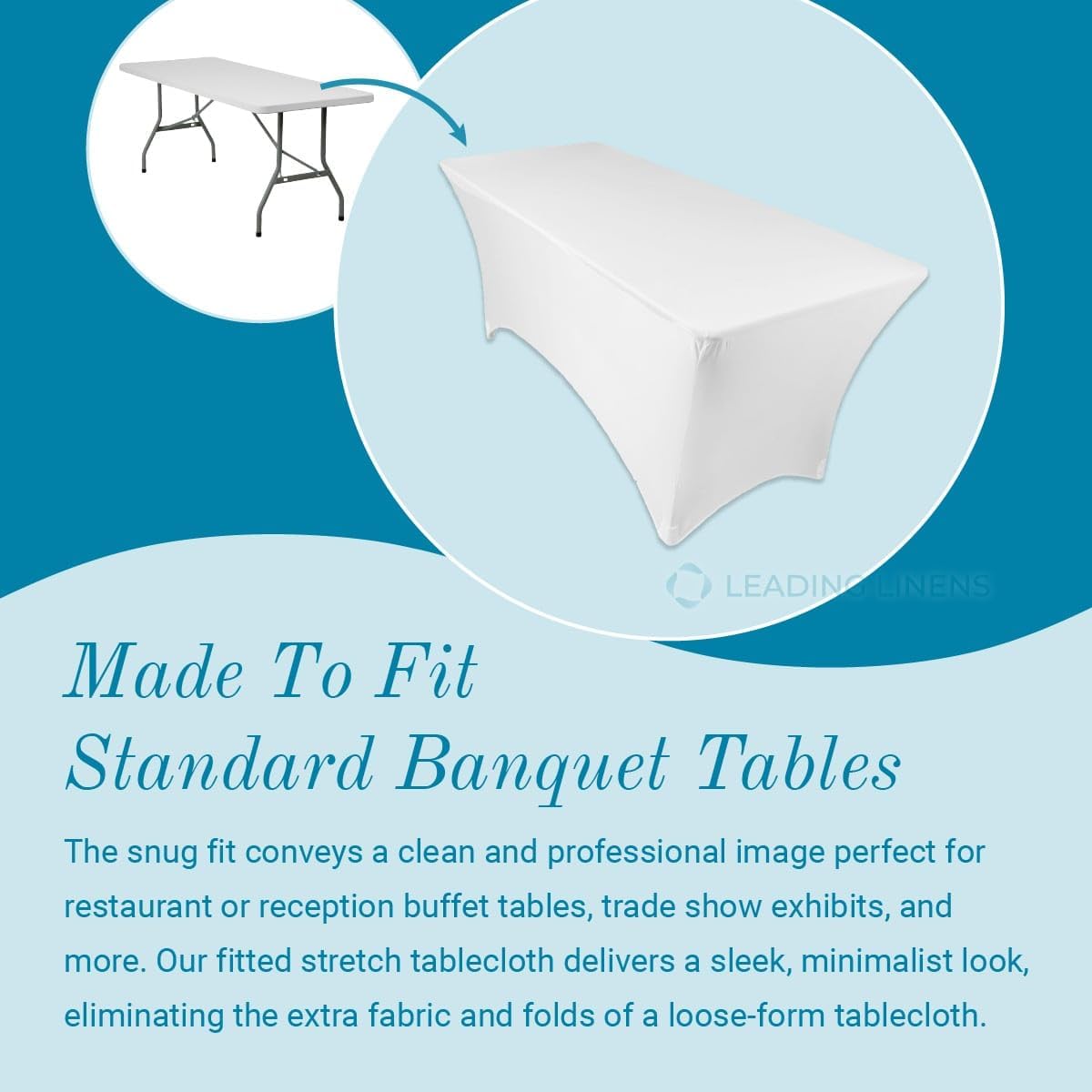 Sparkles Make It Special 5-pcs 4' ft Rectangular Fitted Spandex Cloth Fabric Linen Tablecloth - Wedding Reception Restaurant Banquet Party - Machine Washable - Choice of Size - White