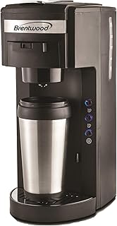 Brentwood Coffee Maker with Travel Mug, K-Cup Single Serve, Black