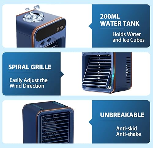 Miniatura 4 de Aire acondicionado portátil recargable de oficina en tres velocidades y velocidad de pulverización, ventilador de enfriamiento evaporativo portátil