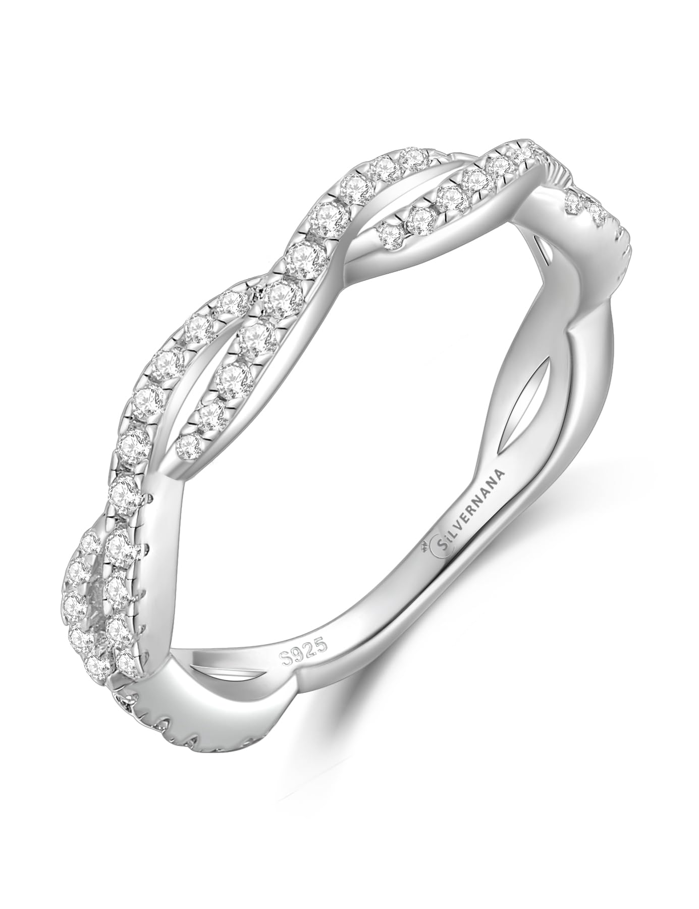 SILVERNANA D Color VVS Moissanite Eternity Wedding Band for Women 925 Sterling Silver Stackable Anniversary Ring for Her Size 4-10