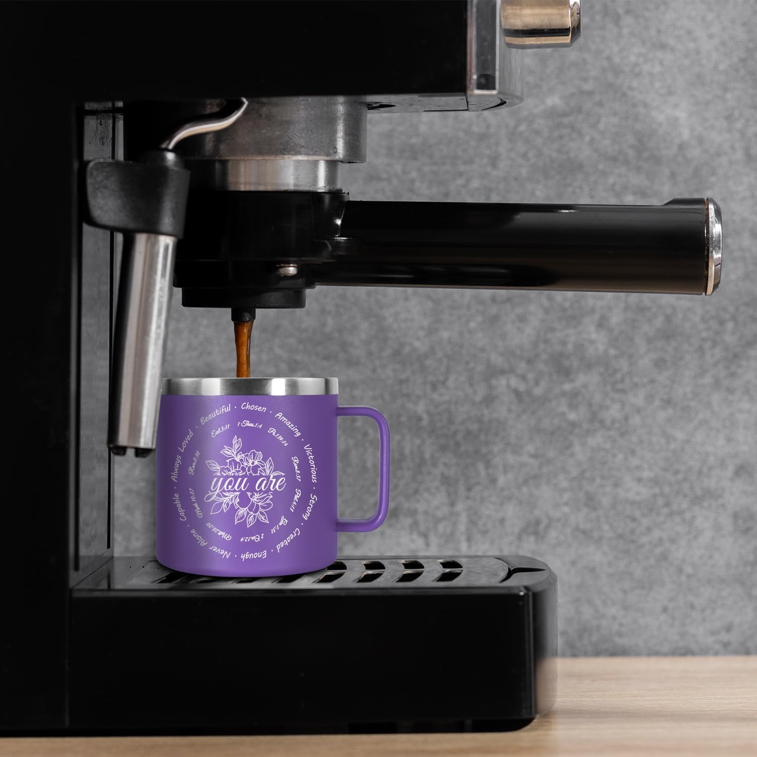 Christian Gifts for Women, 14oz Coffee Mug Inspirational Gifts Bible Verse Mug Insulated Stainless Steel Vacuum Tumbler with Flower Prints Appreciate Spiritual Presents for Baptism Sister, Purple - Image 4