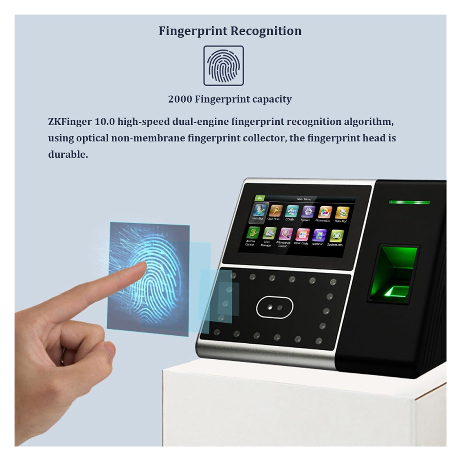 Reloj de control de huella dactilar, biométrico de tiempo de asistencia lector de huellas dactilares USB reloj de tiempo Máquina de Control de acceso de empleado con batería ampliamente utilizado en l