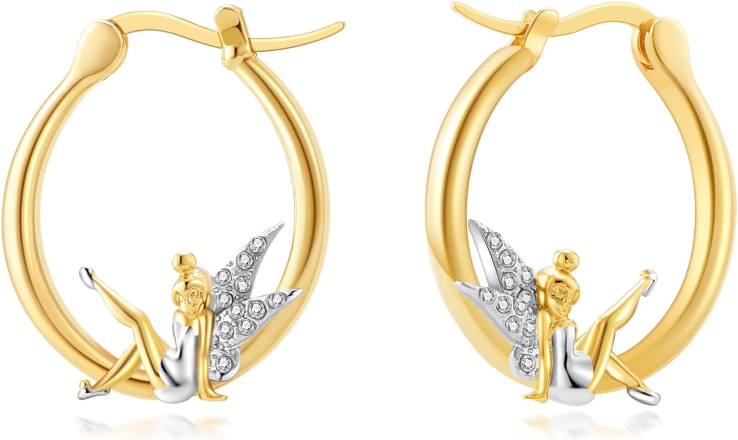 Fairy Angel Hoop Earrings Hypoallergenic 14K Gold Plated Plated Wing Earring