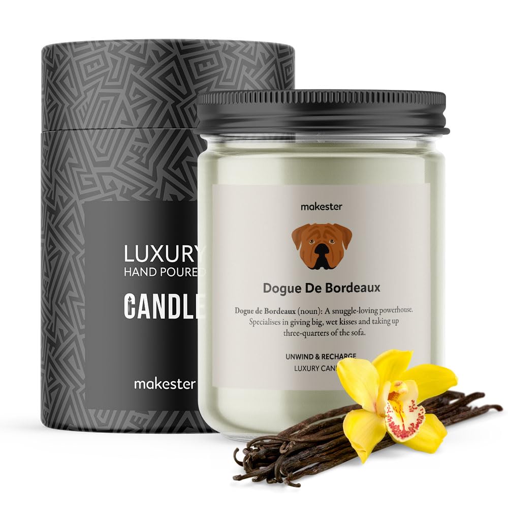 Dogue De Bordeaux Gifts - Luxury Soy Wax Candle - Vanilla, Jasmine, Sugared Almond - Makester