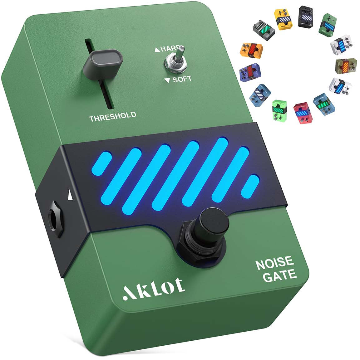 AKLOT Noise Gate Guitar Pedal: Noise Reduction Pedal with THRESHOLD Control, HARD/SOFT Modes, True Bypass Compact Metal Pedal for Electric Guitar, Riffs, Studio &amp; Live Performance, NEON Silencer