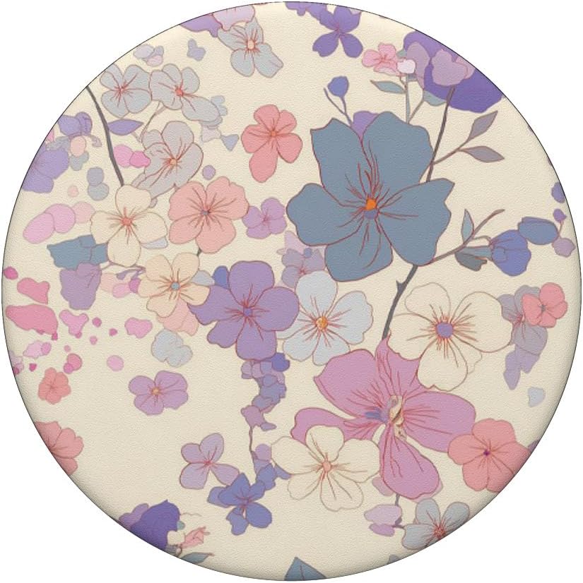 Beige Purple Pink Floral Pattern PopSockets Adhesive PopGrip - Image 3