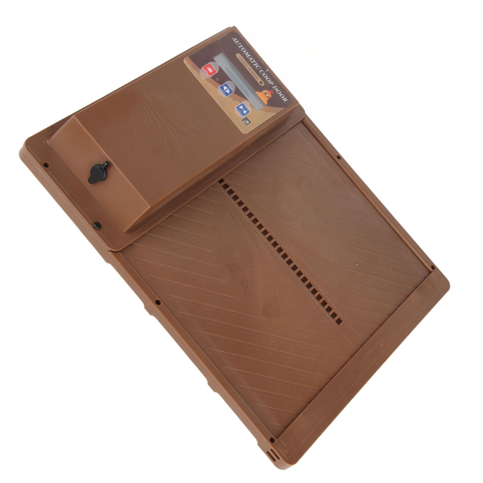 Porte de Poulailler Automatique Solaire, Ouverture Horizontale, avec Télécommande et Capteur de Lumière, USB, Marron