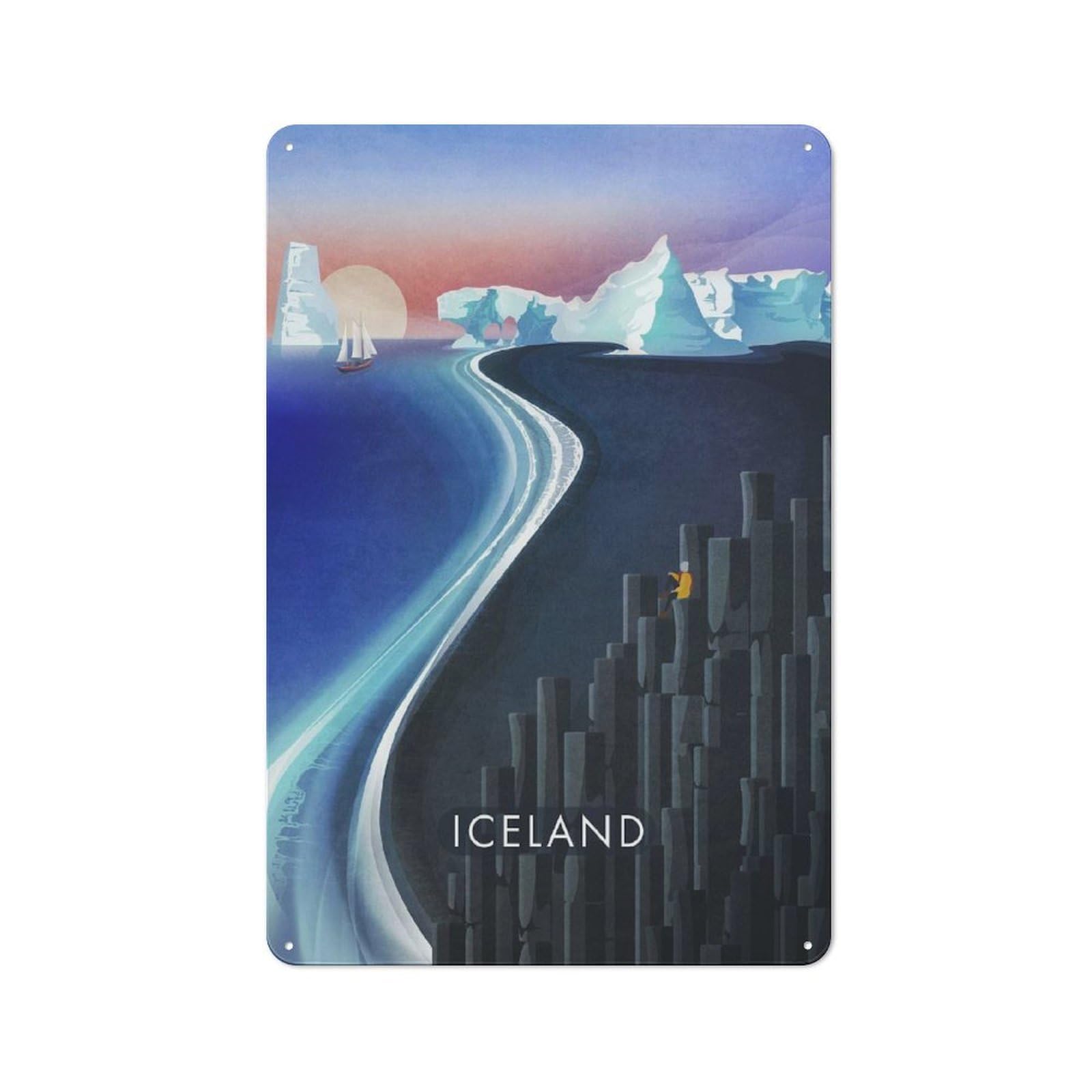 Junmoney Iceland 1 Modern Vintage Metal Wall Decor 30X20cm, Office Metal Sign For Office, Study, Studio Or Hallway