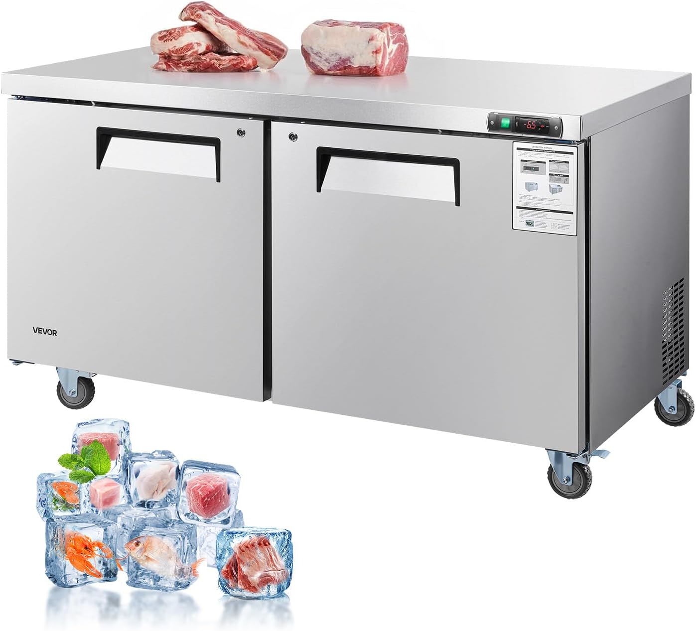 VEVOR 60" W Commercial Freezer, 14.8 Cu.Ft Worktop Freezers Undercounter - B0FH6GMGMX