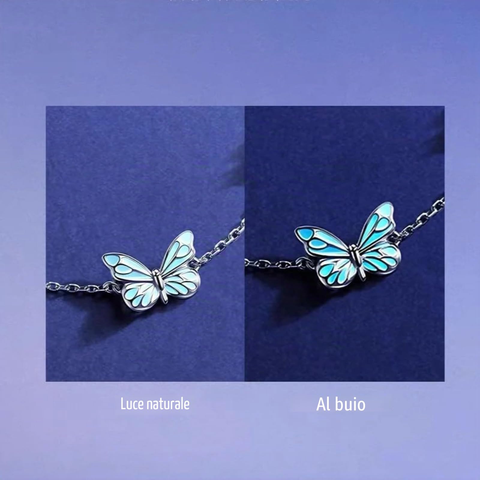 Luminous Dream - Braccialetto con farfalla blu, in argento Sterling 925, regolabile, ipoallergenico, resistente allo sbiadimento, con ciondolo che si illumina al buio, regalo per donne