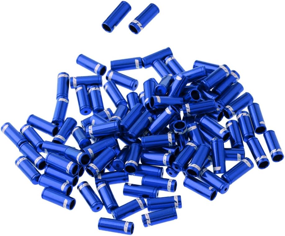 100pcs 5mm Alloy Bike Brake Cable Housing End Tips Crimp Set, CNC Processed Aluminum Alloy, s Fraying and Rusting, 6 Bright Colors, Suitable for 5mm Brake Cable, for DIY Bike - Blue