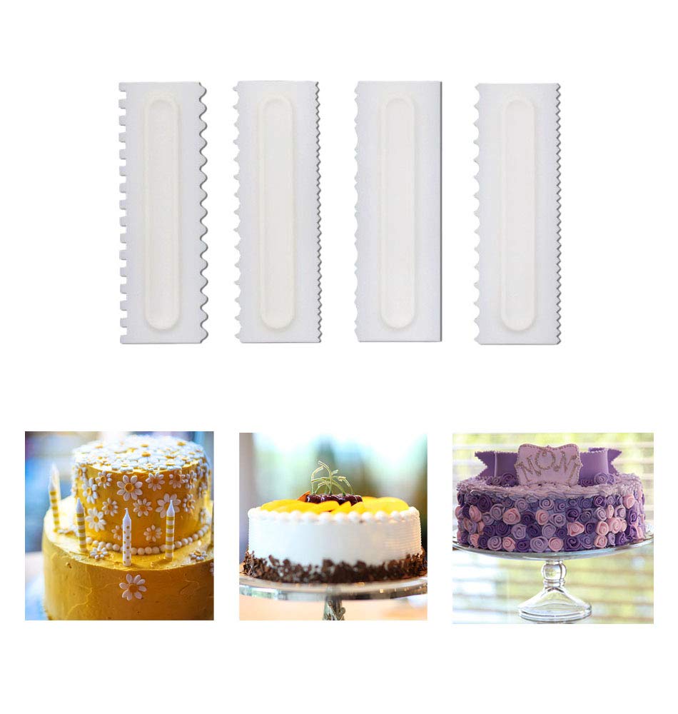 Buy Set of 4 White Cake Scrapers Pastry Combs for Icing Decorating Frosting Cakes, 8 Design