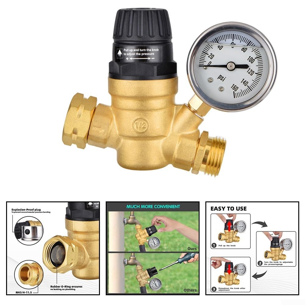 Riduttore Di Pressione Acqua 3/4 In Ottone Con Manometro - Regolabile Per Camper E Tubo Da Giardino - Foto 5