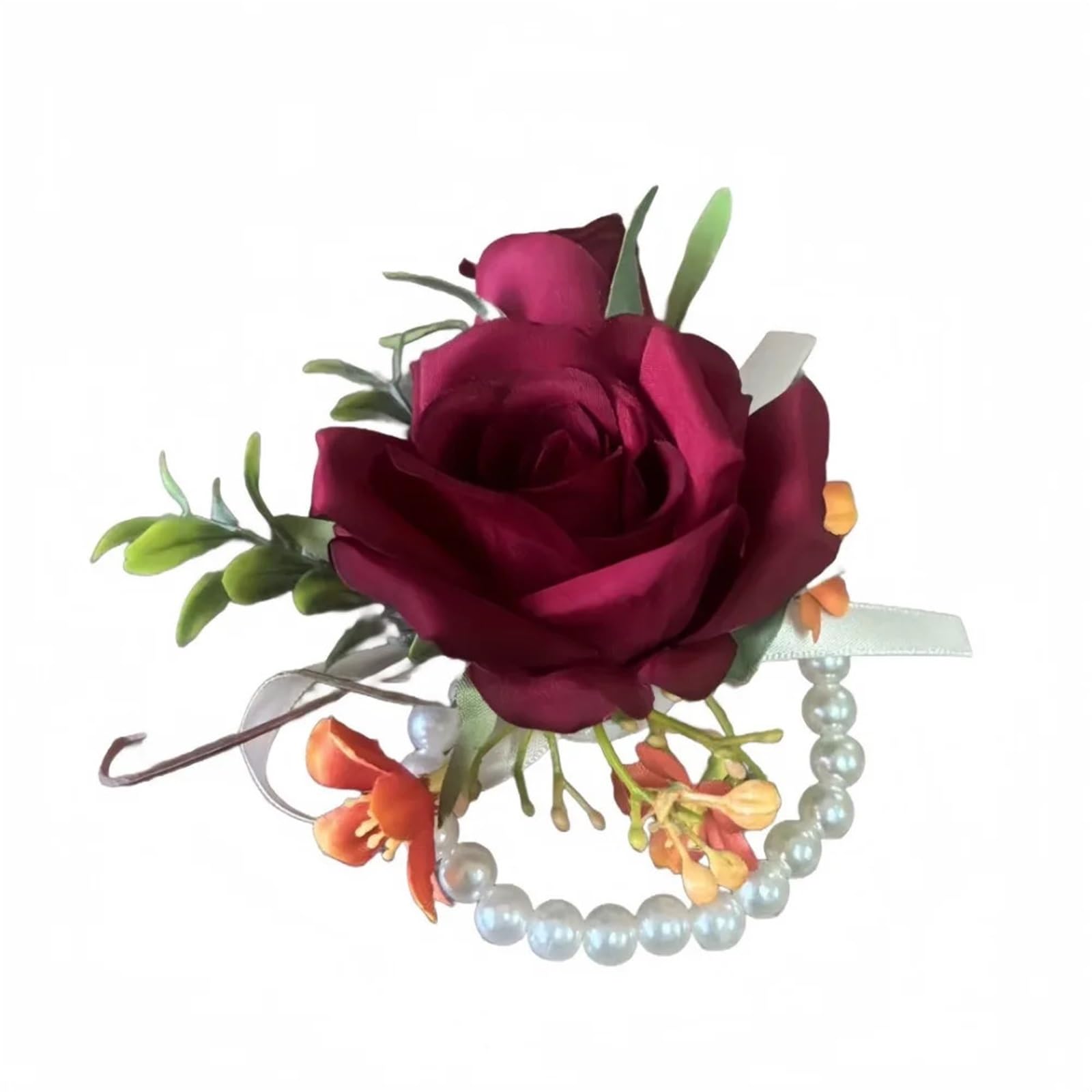 WTAXBH Corsages for Weddings Artifical Boutonnieres Flowers Rose Silk Wrist Corsage Bride Bridesmaid Handmade Groom's Chest Flower(Red-wrist flower)