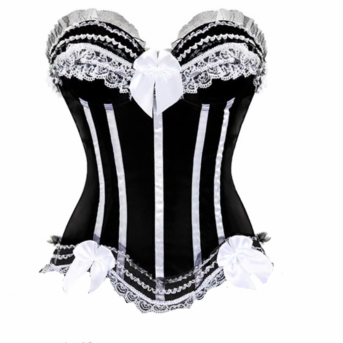 Josamogre Women's Corset Overbust Bustier Top Stripe Lace up Boned Halloween for Showgirl Plus Size White Black L