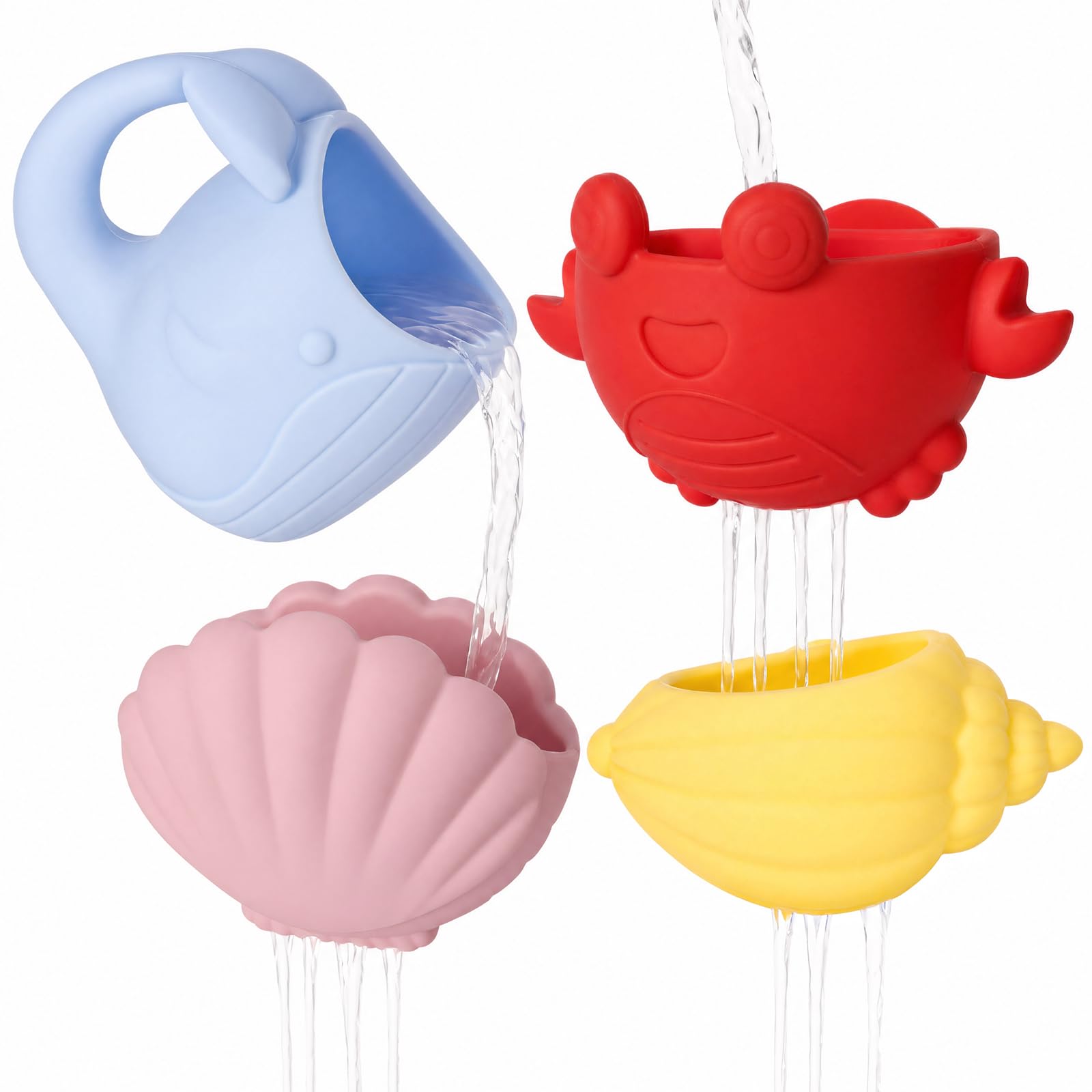 Joyvity Baby Bath Toys, Toddler Bath Toy for 1 2 Year Old No Hole No Mould Bathtub Toy Shower Toys Pool Toys for Boys Girls Kids 1-3 Year Old Birthday Gifts - 4 Packs