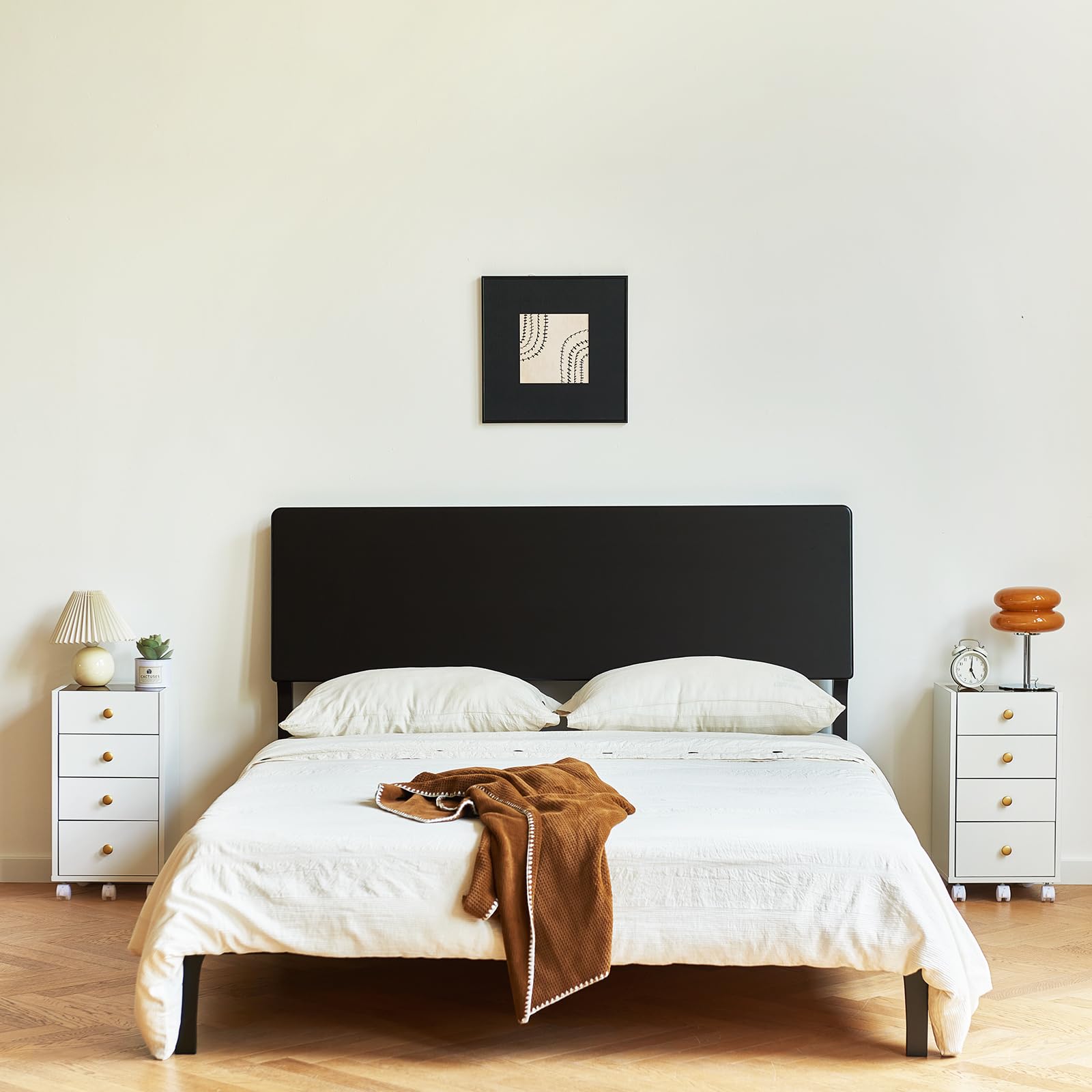 JanlyHome, piccola cassettiera con 5 cassetti, cassettiera da ufficio sotto la scrivania, armadietto in legno con piano in vetro, supporto per stampante mobile con ruote bloccabili, per casa, ufficio,