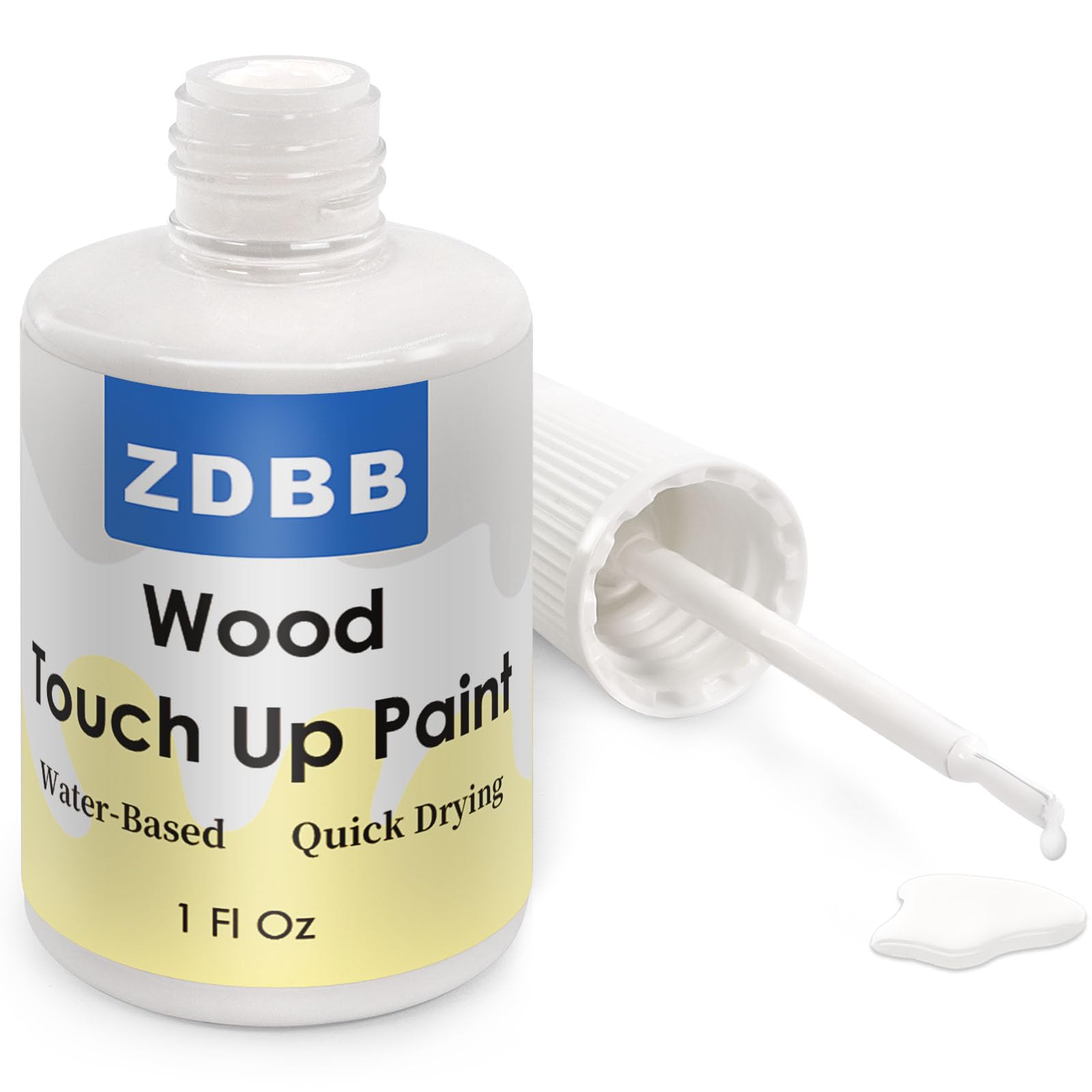 ZDBB Holzausbesserungsfarbe Weiß, 1 oz Kabinett-Farbstift für die Holzaufarbeitung, geruchsarmer, schnell trocknender Pinsel zum Ausbessern von Kratzern, Flecken, Absplitterungen, Türen, Tischen