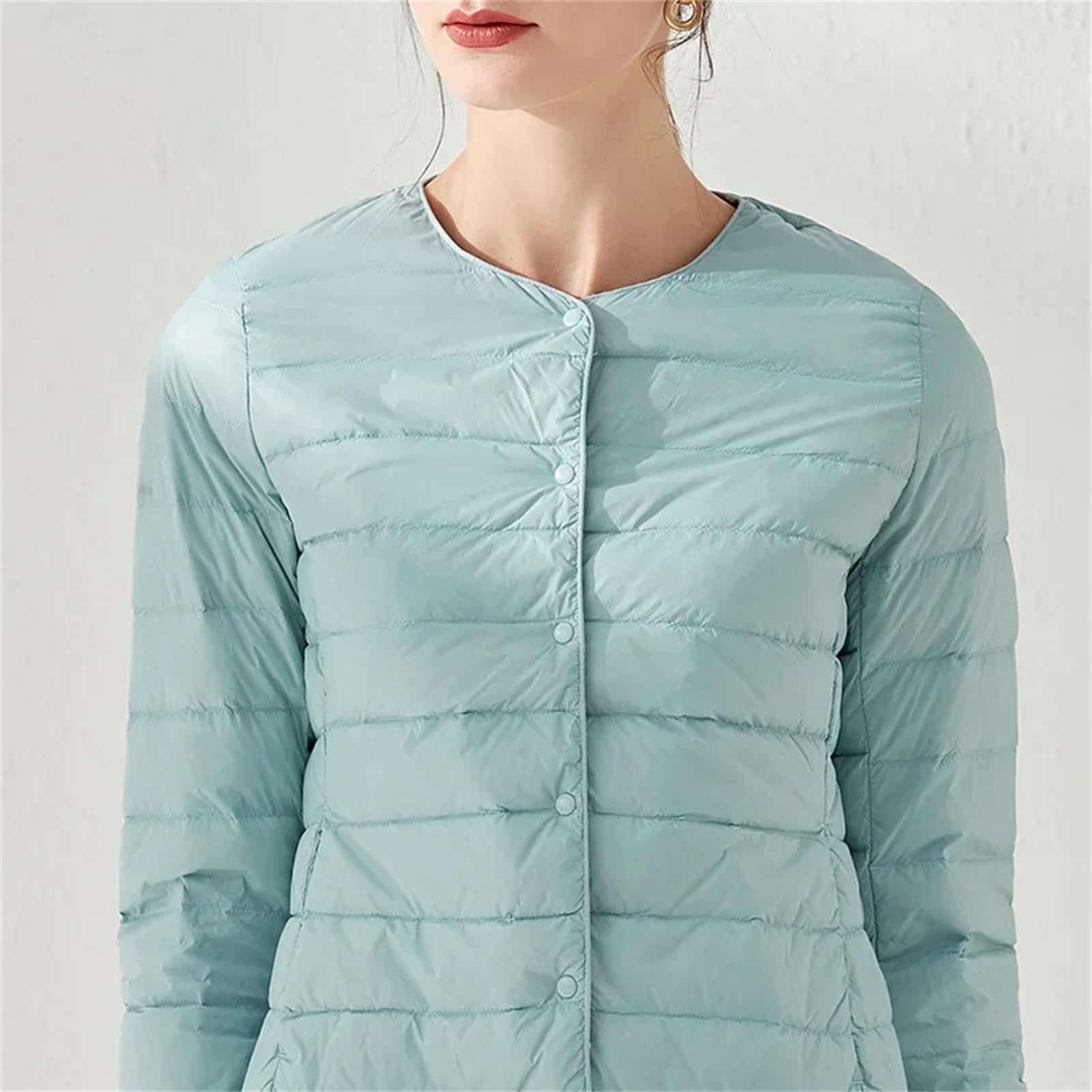Primavera Inverno Donne Caldo Piumini Senza Collo Portatile Femminile Imbottito Parka O-Collo Puffer Soprabito, Albicocca, L