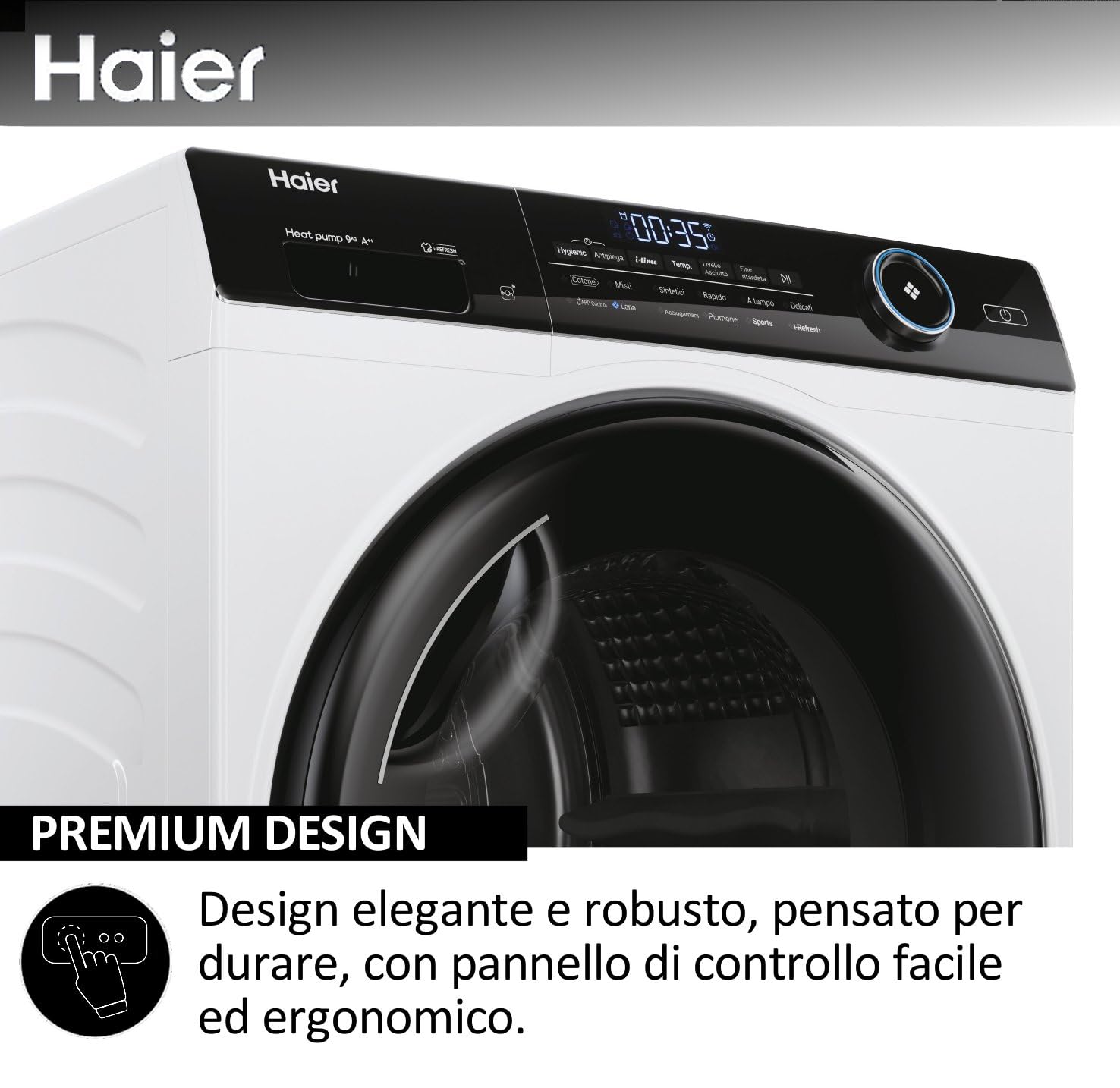 Haier I-Pro Serie 5 Asciugatrice 11 Kg, Libera Installazione, Carica Frontale, Classe C, 11 programmi, Partenza Programmabile, Vapore, AxLxP 85x59,6x65 Bianca - HD110-A3959E-IT