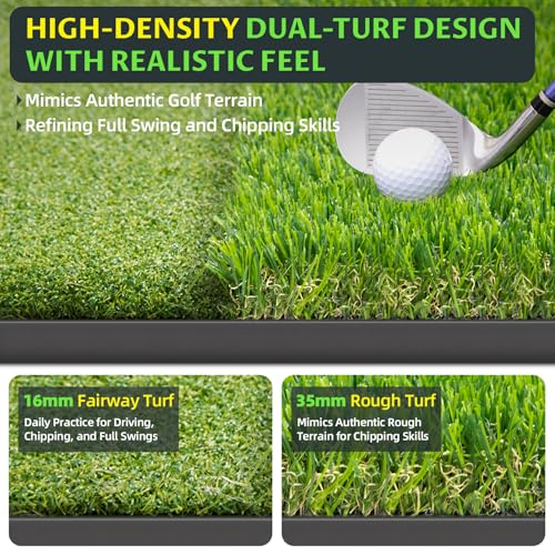 Bltend Dual-Turf Golf Mat: 5x4ft 31MM Thickened Heavy-Duty Golf Hitting Mats Practice Outdoor/Indoor, Artificial Turf Training Matt with 9 Balls, 8 Tees for Driving, Chipping, Swing