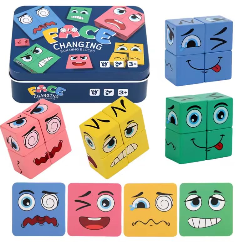 Goyal's Wooden Emoji Cube Face Changing Game for Kids | Expressions Matching Block Puzzle Toy, Preschool Educational Learning Memory Building Board Games (Normal Face Cube)-image-34