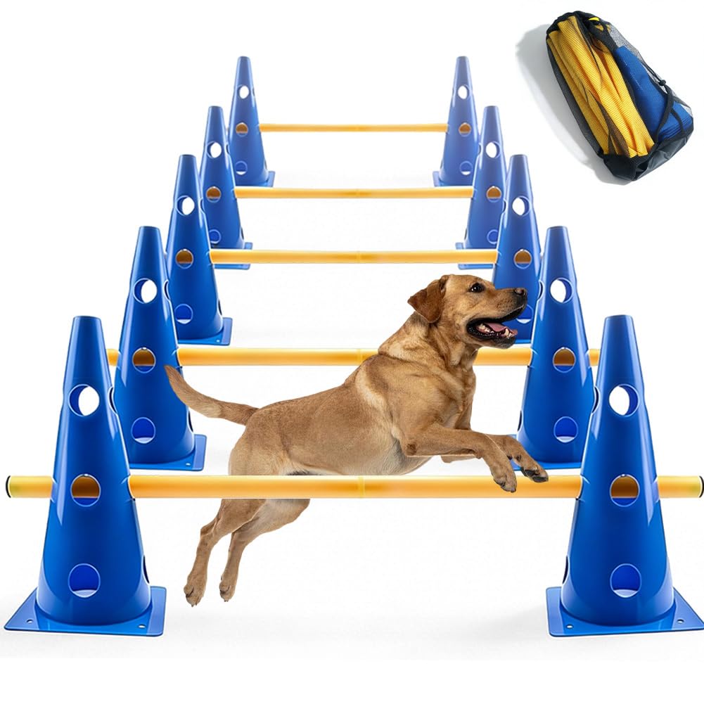 Juego de agilidad para perros pequeños Cavaletti, accesorios para caballo, accesorios de entrenamiento de fútbol, ayudas de educación, 23 cm de altura, 10 conos, 5 barras, bolsa de malla