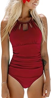 Mujer Bañador de Cuello Halter Traje de baño con Espalda Cruzada Traje de Baño de Una Pieza