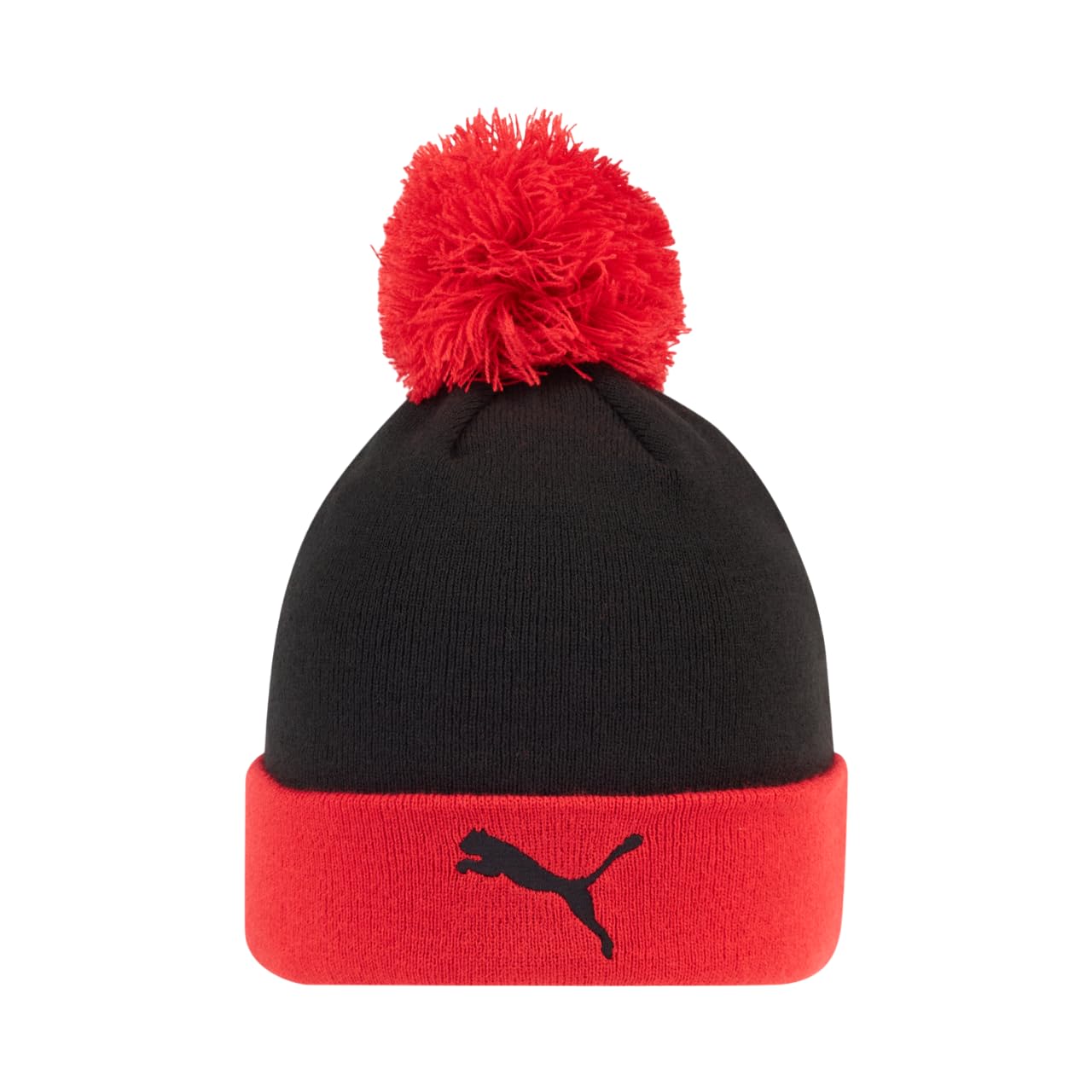 AC Milan Berretto Invernale Caldo con Logo Ufficiale, Unisex Nero/Rosso Pom Pom