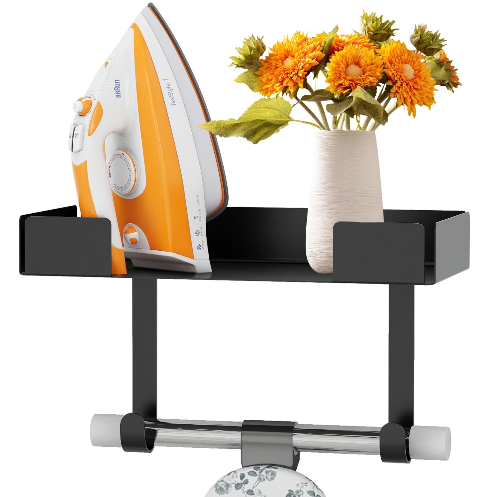 Azonee Ironing Board Holder Wall Mount, Laundry Room Iron Storage, Farmhouse Style Hanger (Black)