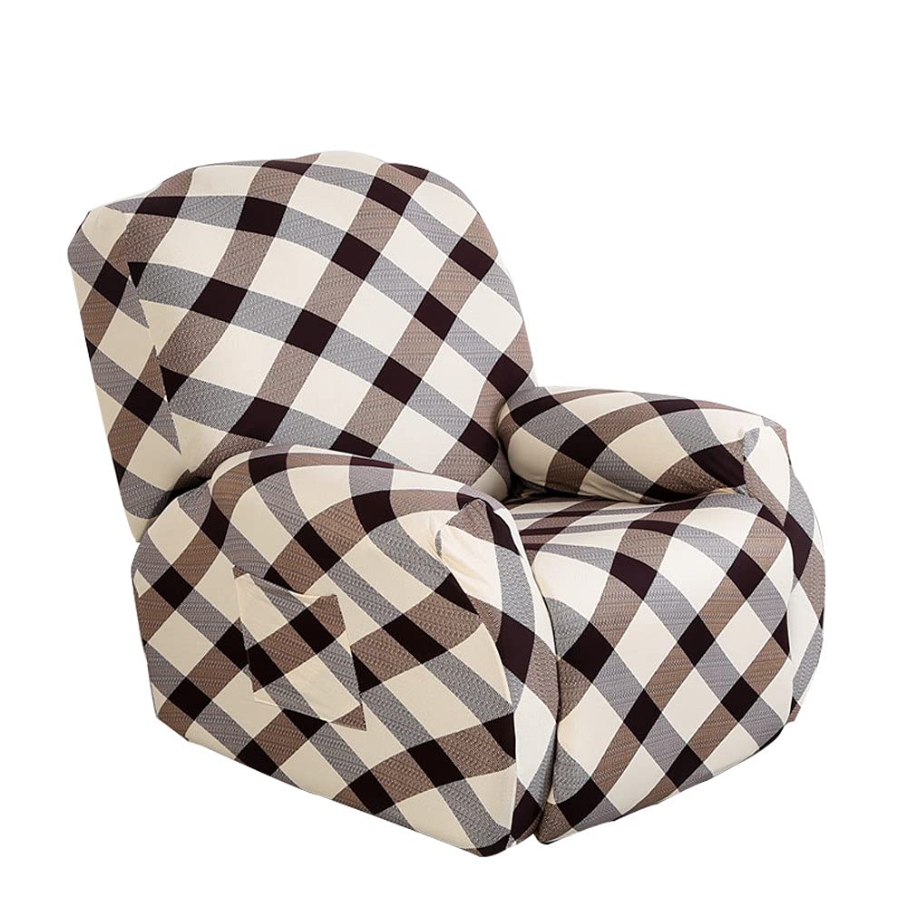 Highdi Copripoltrona Relax Reclinabile 4 Pezzi Elasticizzato - Fodera Con Tasche Laterali, Antiscivolo, Lavabile - Grigio Fiore Di Vite - Adatto A Poltrone 1 Posto - 2