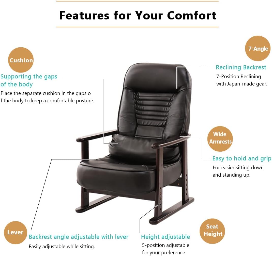 EMOOR KIRAKU Lightweight Adjustable Recliner Chair with Arms (Low-Type) Stand Assist for Elderly, 7-Angle & 5-Height Adjust, No Assembly, Green